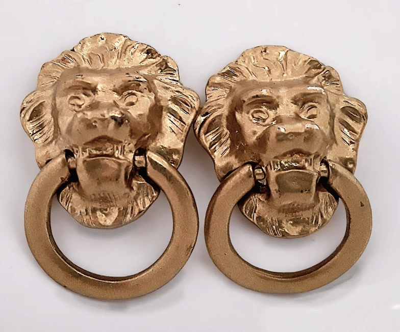 Vintage lion door knocker earrings.